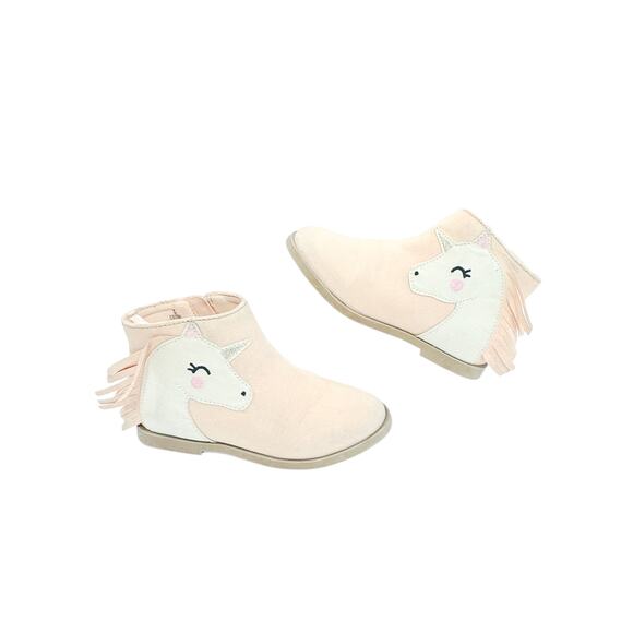 Old Navy Pink Unicorn Fringe Ankle Booties - Girls Size 9 - Picture 1 of 7